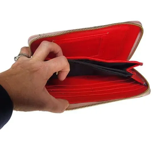 Betsey Johnson Clutch Purse Wallet Rose Print Pink Patent Leather Faux - Picture 5 of 5